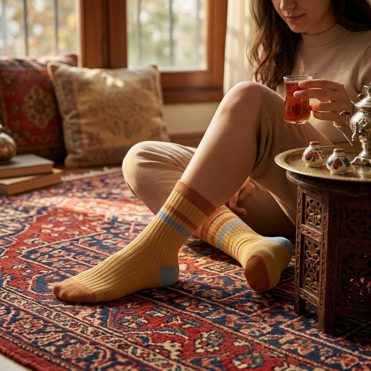 جوراب دوخط رنگی